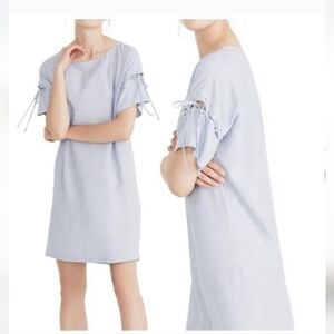 Madewell Light Blue Stripe Short Sleeve Tunic Mini Dress with Tie Sleeves Large